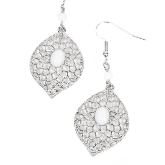 Perky Perennial - White Earrings - Picture 2 of 2